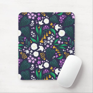 Mousepad Padrão Botânico Floral do Jardim da Lua Noturna