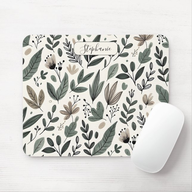 Mousepad Padrão Botânico Moderno Personalizado para Escritó (Com mouse)