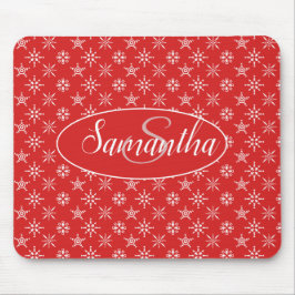 Mousepad Padrão Branco Vermelho Monograma Elegante