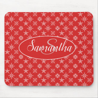Mousepad Padrão Branco Vermelho Monograma Elegante
