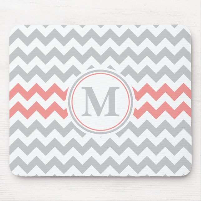 Mousepad Padrão Cevron da Cinza Rosa Girly com Monograma (Frente)