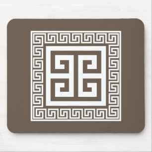 Mousepad Padrão-Chave Grego Branco E Design Castanho