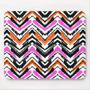 Mousepad Padrão Chevron Preto, Laranja E Rosa Desenhado À