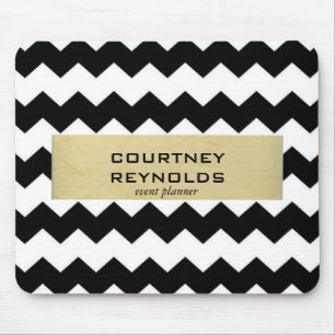 Mousepad Padrão Chevron Retro Preto Branco e Bege