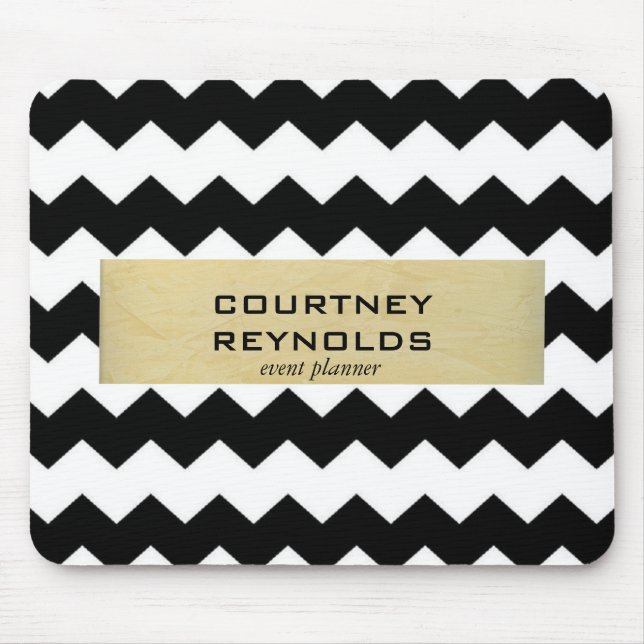 Mousepad Padrão Chevron Retro Preto Branco e Bege (Frente)