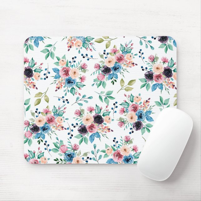 Mousepad Padrão colorido das flores de primavera (Com mouse)