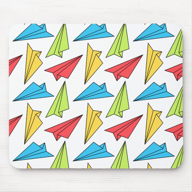 Mousepad Padrão Colorido de Aviões de Papel (Frente)