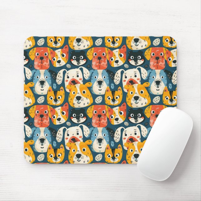 Mousepad Padrão Colorido de Cachorro (Com mouse)