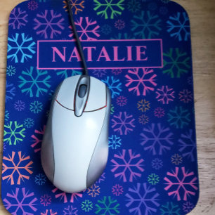 Mousepad Padrão Colorido de Flocos de Neve no Nome Cor-de-