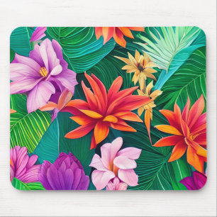 Mousepad Padrão Colorido de Flores Tropicais