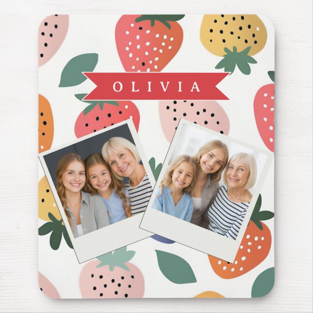 Mousepad Padrão Colorido de Morango de Verão Personalizado (Frente)