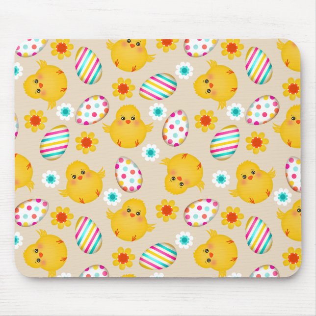 Mousepad Padrão Colorido de Ovos e Pintinhos de Páscoa (Frente)