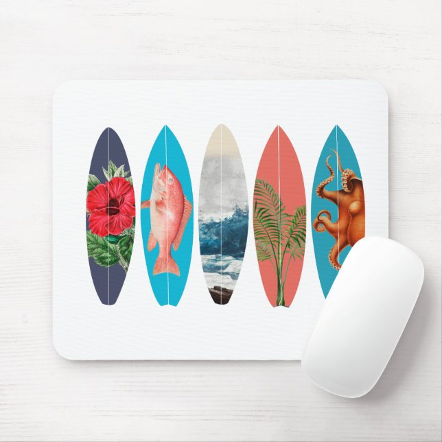 Mousepad Padrão Colorido de Surfboards Retro (Com mouse)