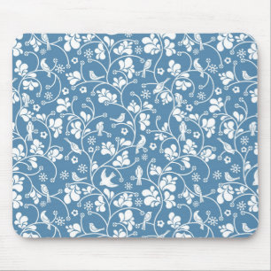 Mousepad padrão com aves e ornamento de plantas