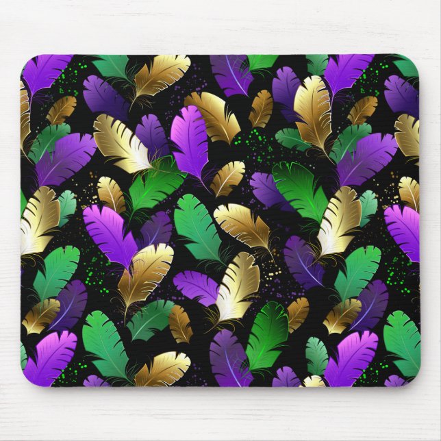 Mousepad Padrão contínuo com penas de Mardi Gras (Frente)