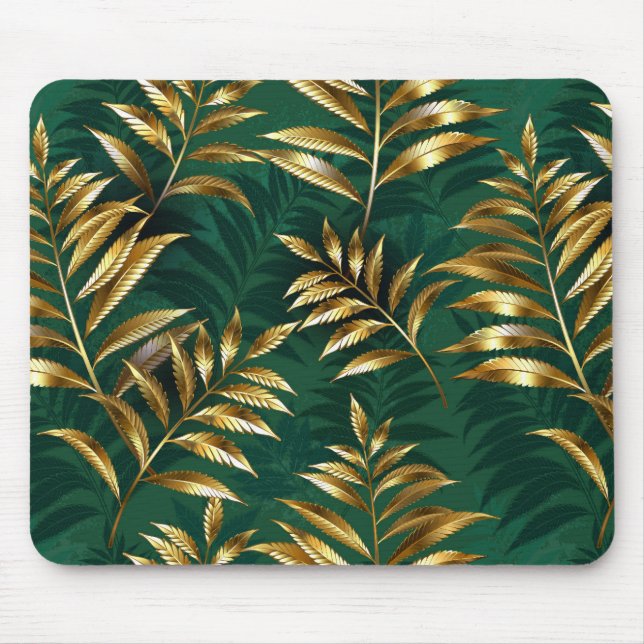 Mousepad Padrão contínuo com samambaias douradas (Frente)