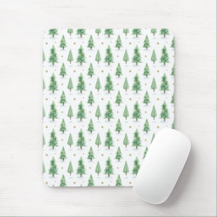 Mousepad Padrão contínuo de árvores de Natal aquarela
