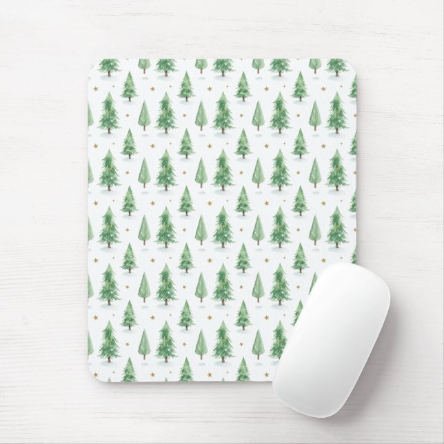 Mousepad Padrão contínuo de árvores de Natal aquarela (Com mouse)