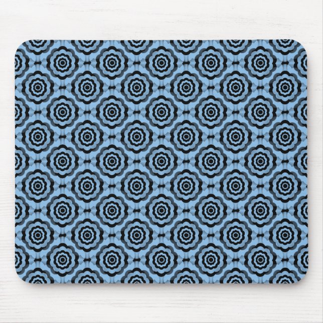 Mousepad Padrão contínuo de flor preto azul (Frente)