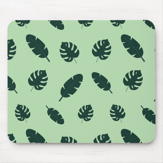 Mousepad Padrão contínuo de folhas de Monstera e palmeiras  (Frente)