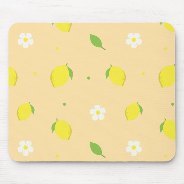 Mousepad Padrão contínuo de laranja amarela com flores bran (Frente)