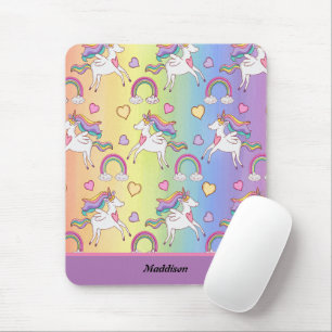 Mousepad Padrão Cute Unicorn e Rainbow personalizável