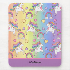 Mousepad Padrão Cute Unicorn e Rainbow personalizável