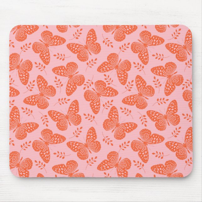 Mousepad Padrão da borboleta laranja sobre fundo rosa (Frente)