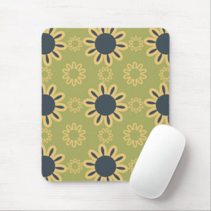 Mousepad Padrão das flores Abstrato preto e amarelo