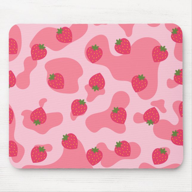 Mousepad padrão das vacas de morango kawaii (Frente)