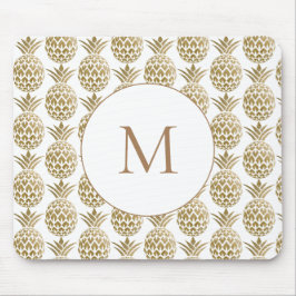 Mousepad Padrão de Abacaxi Dourado Brilhante Monograma Bran
