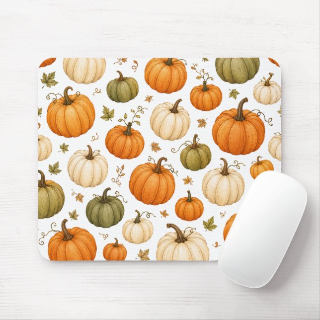 Mousepad Padrão de Abóbora Aquarela Abóboras de Outono  (Com mouse)