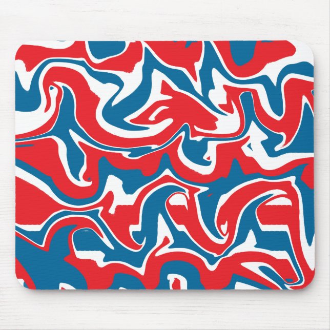Mousepad Padrão de abstrato azul e branco vermelho (Frente)