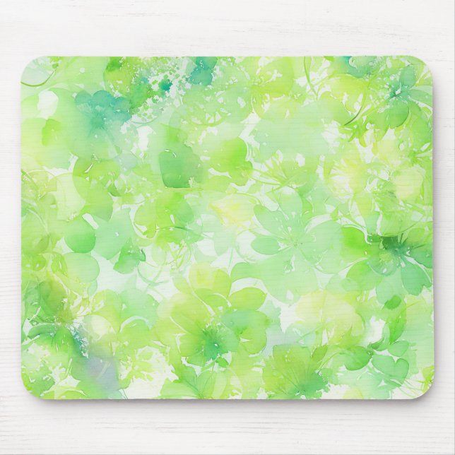 Mousepad Padrão de Abstrato de Folha Verde de Aquarela (Frente)