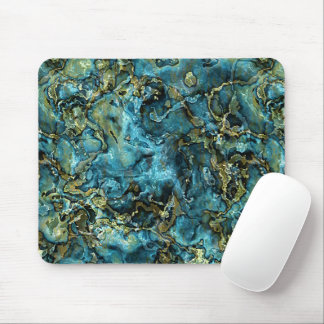 Mousepad Padrão de Agate de Minerais Dourados de Turquesa T