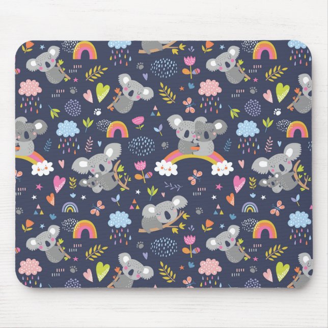 Mousepad Padrão de Amor do Koala Rainbow (Frente)