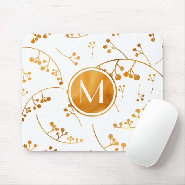 Mousepad Padrão de amora de ouro monograma moderno e elegan (Com mouse)