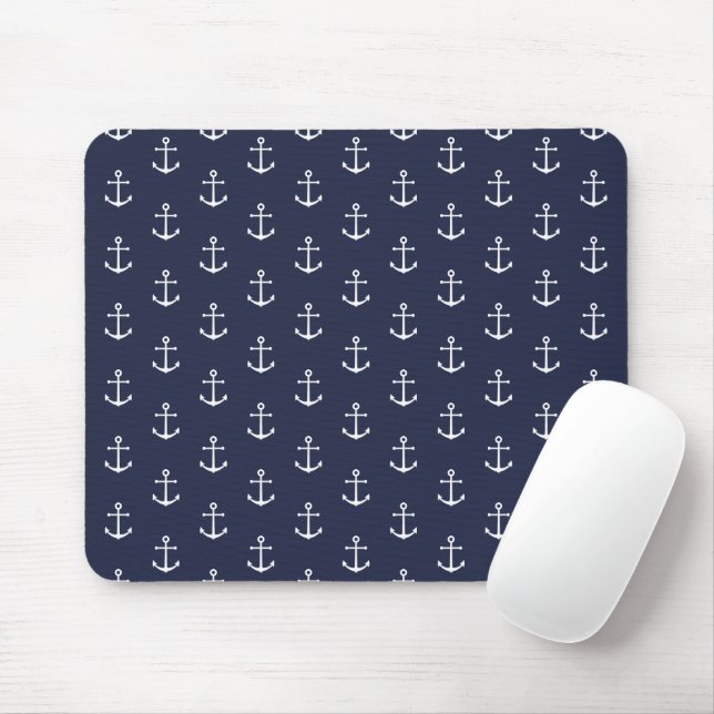 Mousepad Padrão de Âncora Azul do Marinho Náutico (Com mouse)