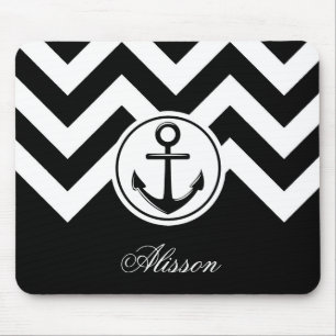Mousepad Padrão de Âncora Preto e Branco