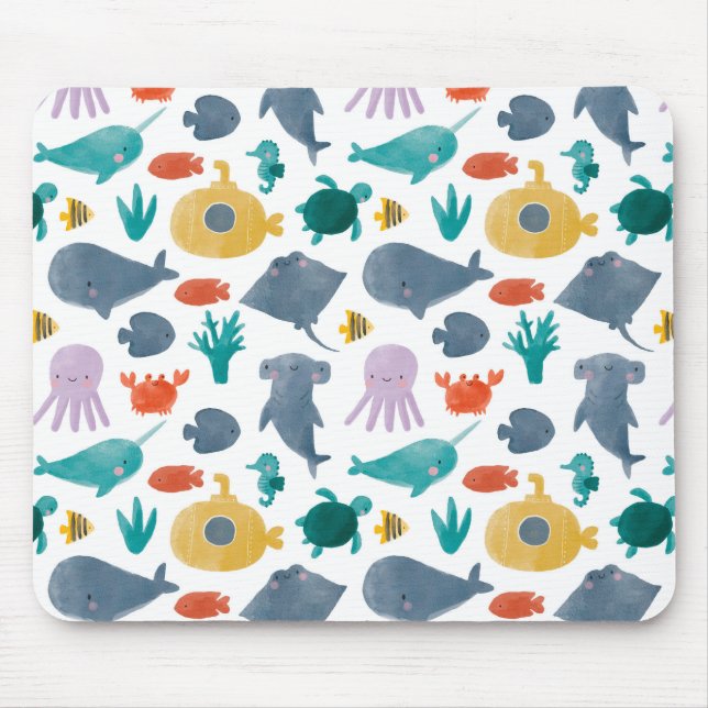 Mousepad Padrão de Animais do Oceano Cáutico (Frente)