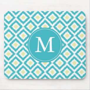 Mousepad Padrão de Aqua e Ikat Amarelo monograma