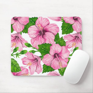 Mousepad Padrão de aquarela de hibisco rosa