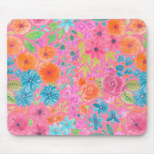 Mousepad Padrão de aquarelas flóricas a rosa (Frente)