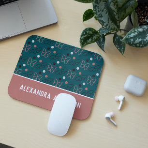 Mousepad Padrão de Arte Bonito Azul e Borboleta Rosa