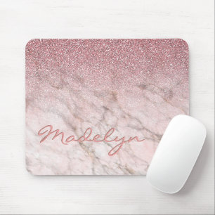 Mousepad Padrão de Arte do Mármaco Dourado com Rosa de Chic
