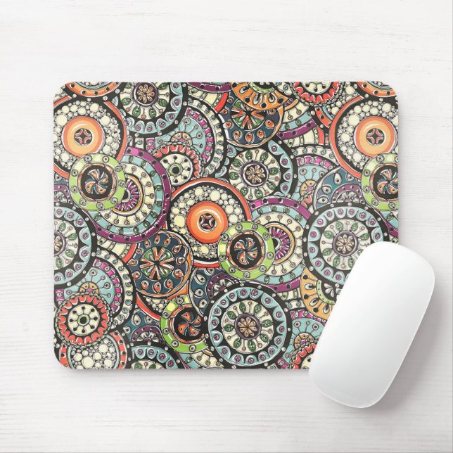 Mousepad Padrão de Arte dos Círculos Florais Fúngicos Chic  (Com mouse)