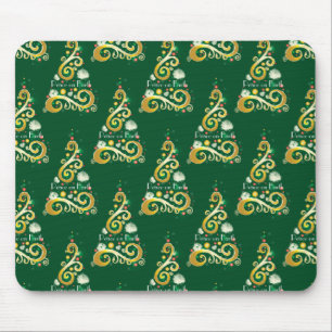 Mousepad Padrão de árvore de Natal abstrato verde e dourado