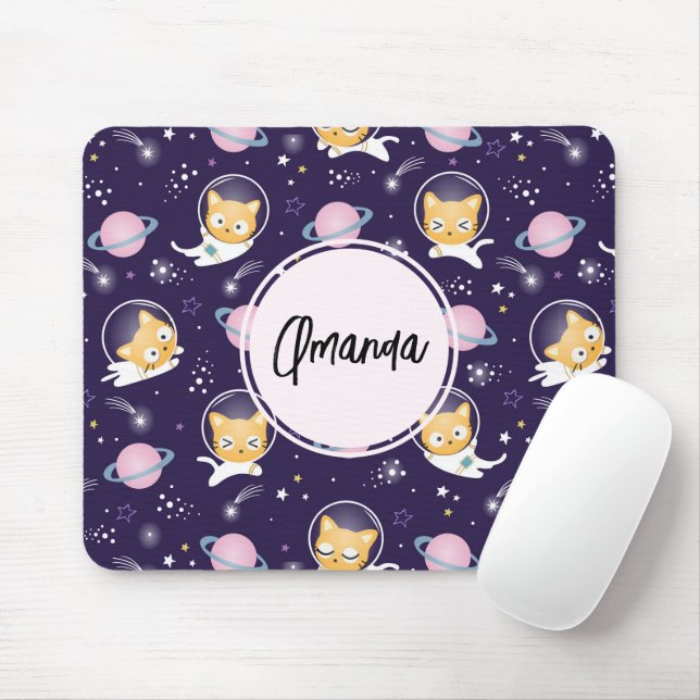 Mousepad Padrão de Astronautas de Gato Gato-Gato (Com mouse)