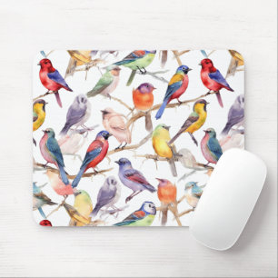 Mousepad Padrão de Aves Vintage com Aquarela