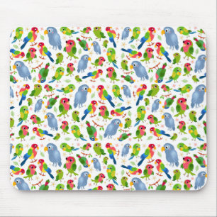 Mousepad Padrão de Aves Vintage, Padrão de periquito colori